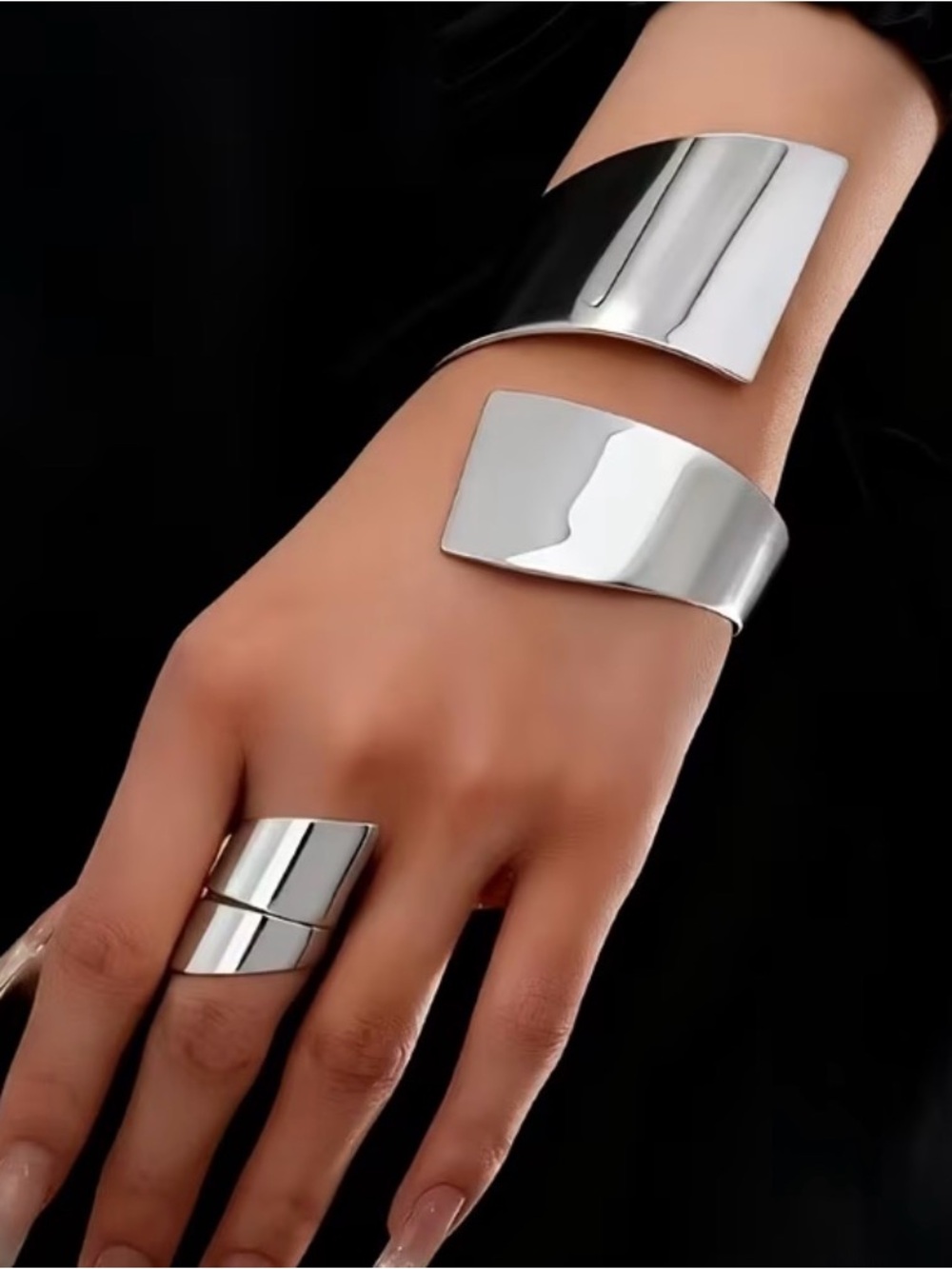 Polished Silver Open Cuff Bracelet - Elegant Modern Style